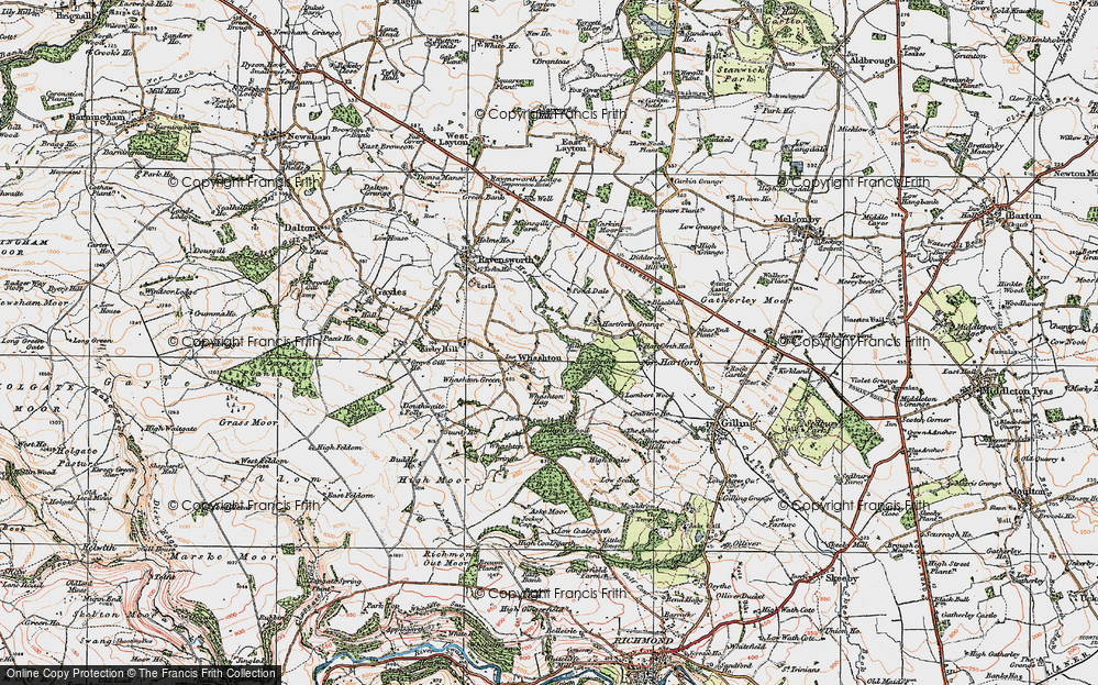 Old Map of Historic Map covering Whashton Hag in 1925