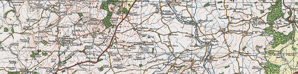 Old map of Wheathill Brook in 1921