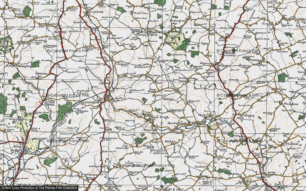Old Map of Historic Map covering Monks Eleigh Tye in 1921