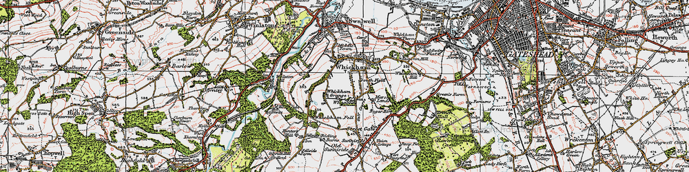 Old map of Whickham in 1925