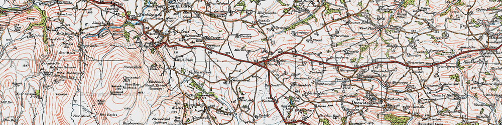 Old map of Whiddon Down in 1919