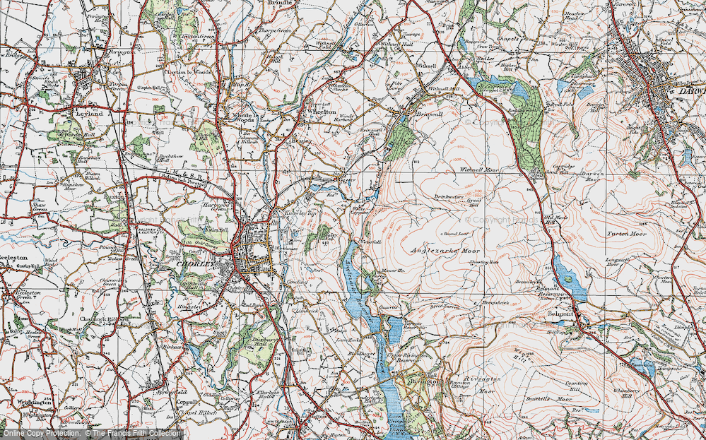 Old Map of Historic Map covering Wheelton Moor in 1924