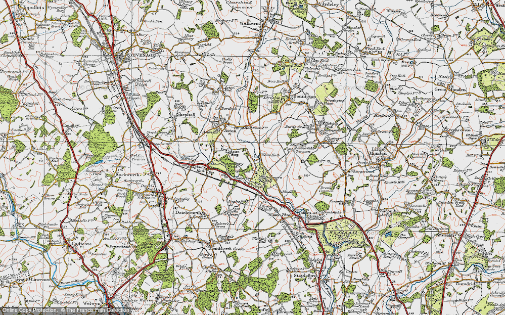 Old Map of Historic Map covering Leatherfield Common in 1920