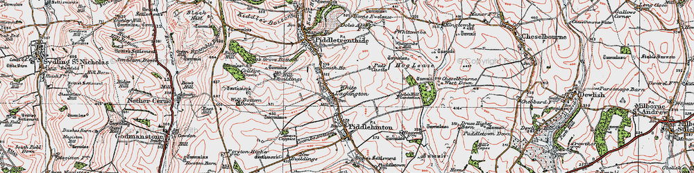 Old map of Whitcombe Hill in 1919
