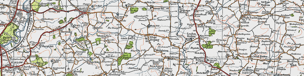Old map of White Roding in 1919
