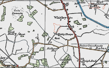 Old map of Balne Moor Cross Roads in 1924
