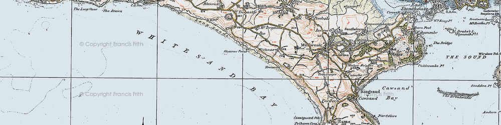 Old map of Whitsand Bay in 1919