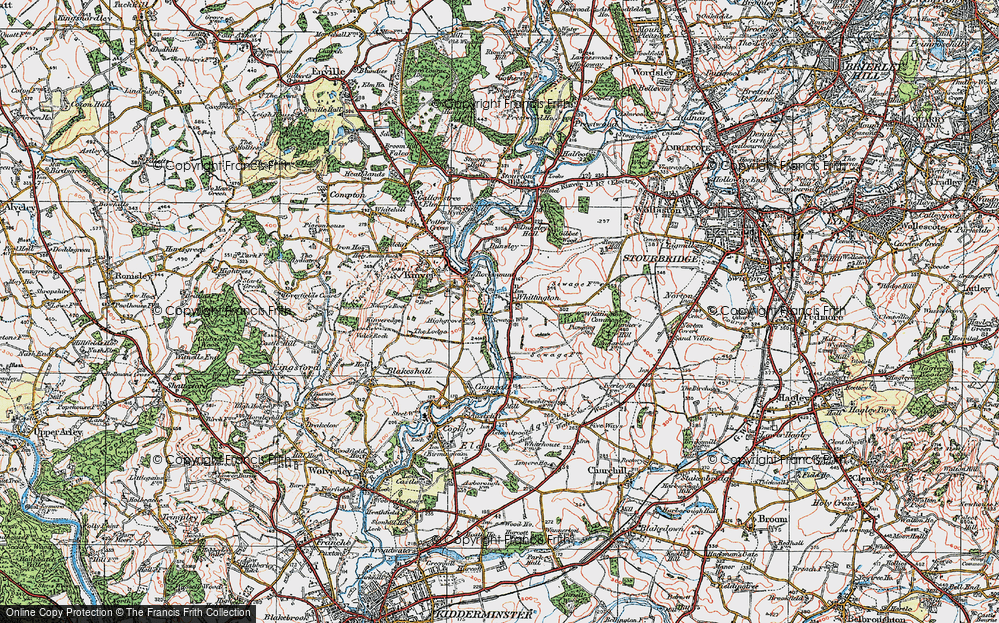 Old Map of Historic Map covering Whittington Common in 1921