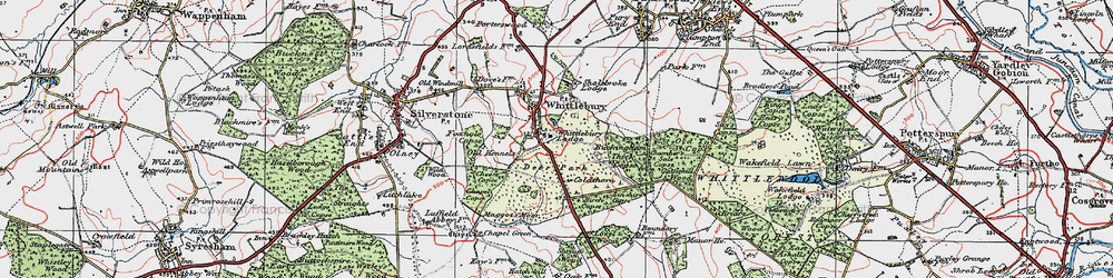 Old map of Whittlebury in 1919
