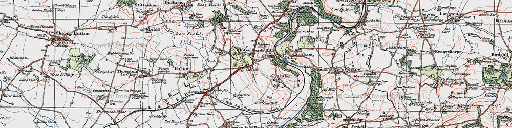 Old map of Whitwell-on-the-Hill in 1924