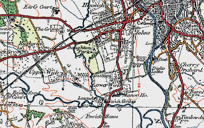 Old map of Wick Episcopi in 1920
