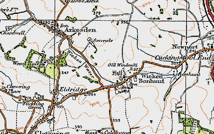 Old map of Wicken Water in 1919