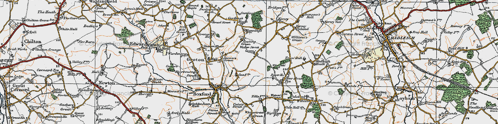 Old map of Wicker Street Green in 1921