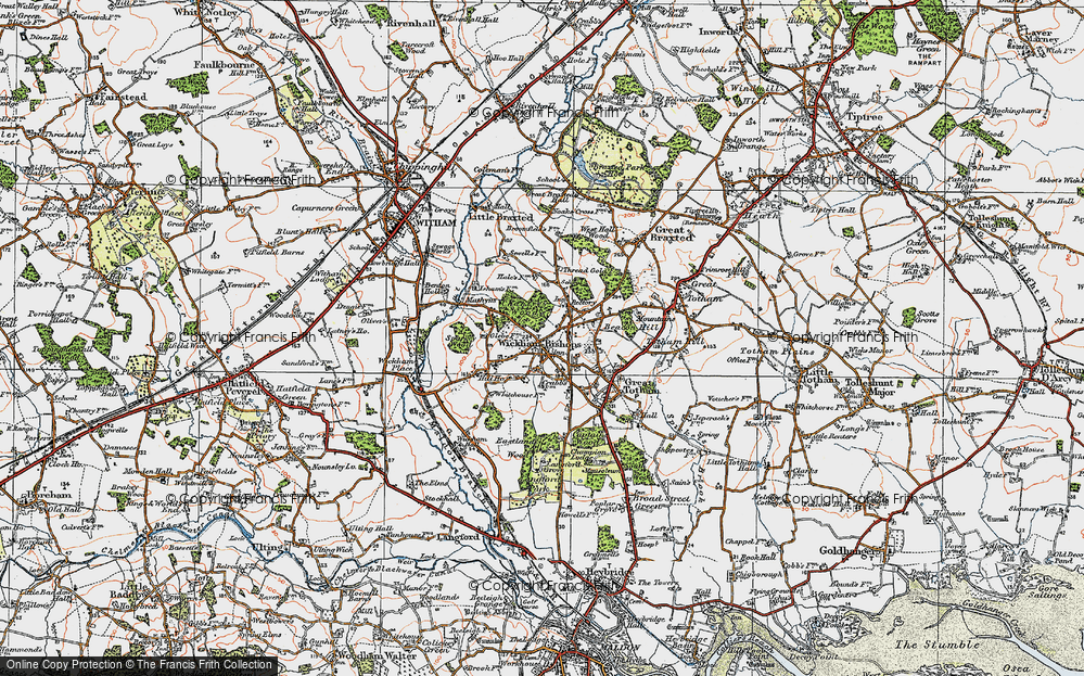 Old Map of Wickham Bishops, 1921 in 1921