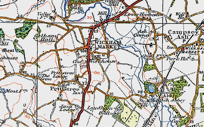 Old map of Wickham Market in 1921