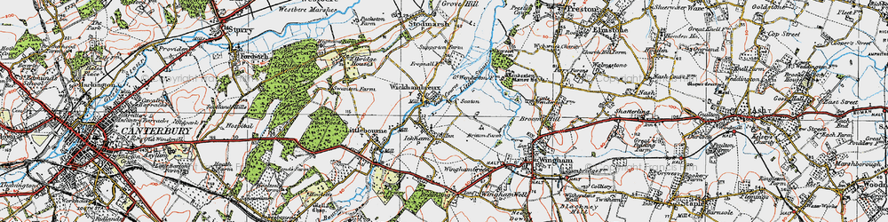 Old map of Wickhambreaux in 1920