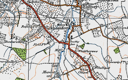 Old map of Wickhamford in 1919