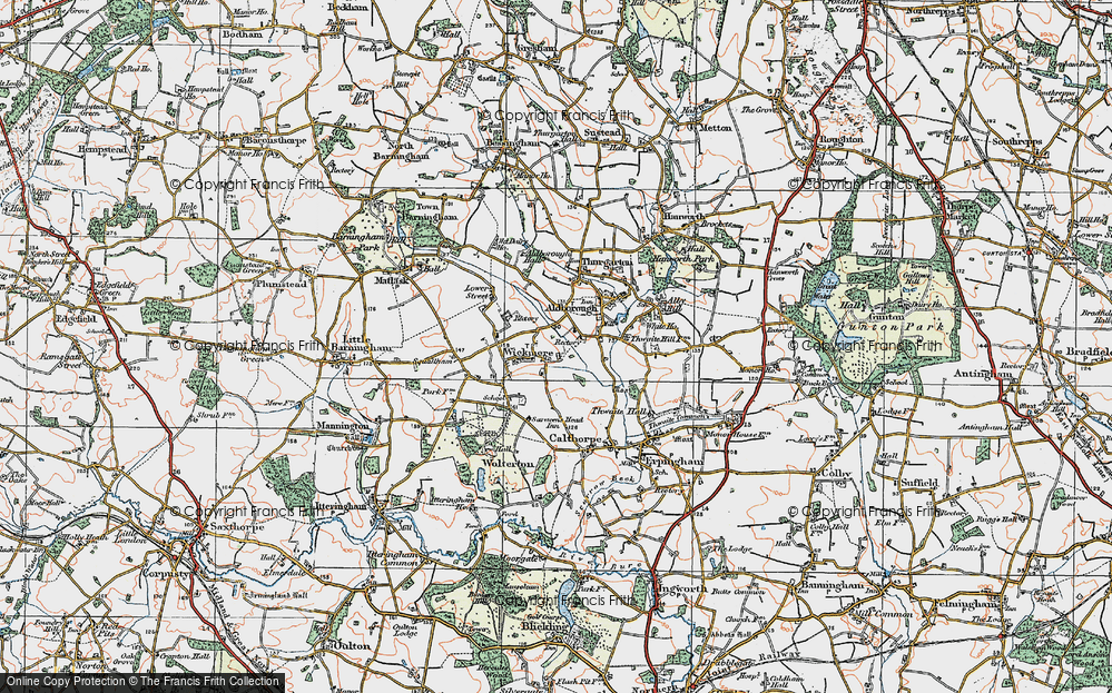 Old Map of Wickmere, 1922 in 1922