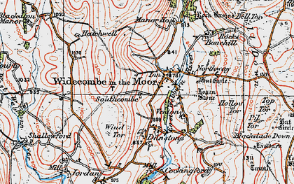 Old map of Widecombe in the Moor in 1919