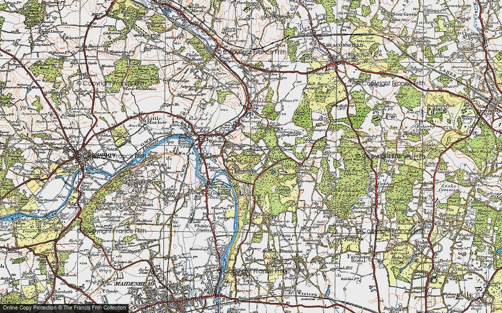 Old Map of Historic Map covering Cliveden in 1920