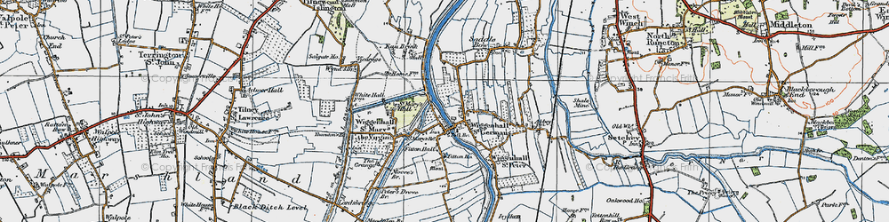 Old map of Wiggenhall St Germans in 1922