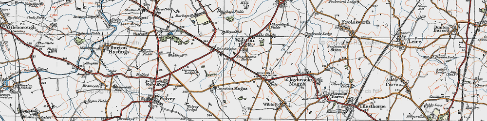 Old map of Wigston Parva in 1920