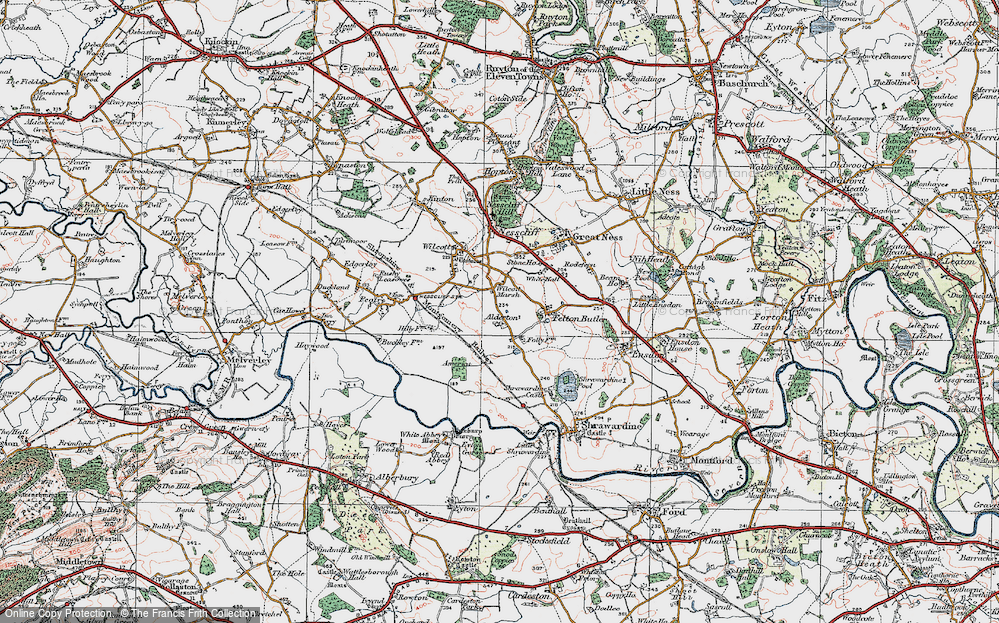 Old Map of Historic Map covering Alderton Hall in 1921