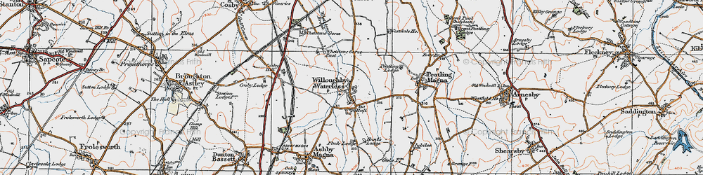 Old map of Willoughby Waterleys in 1920