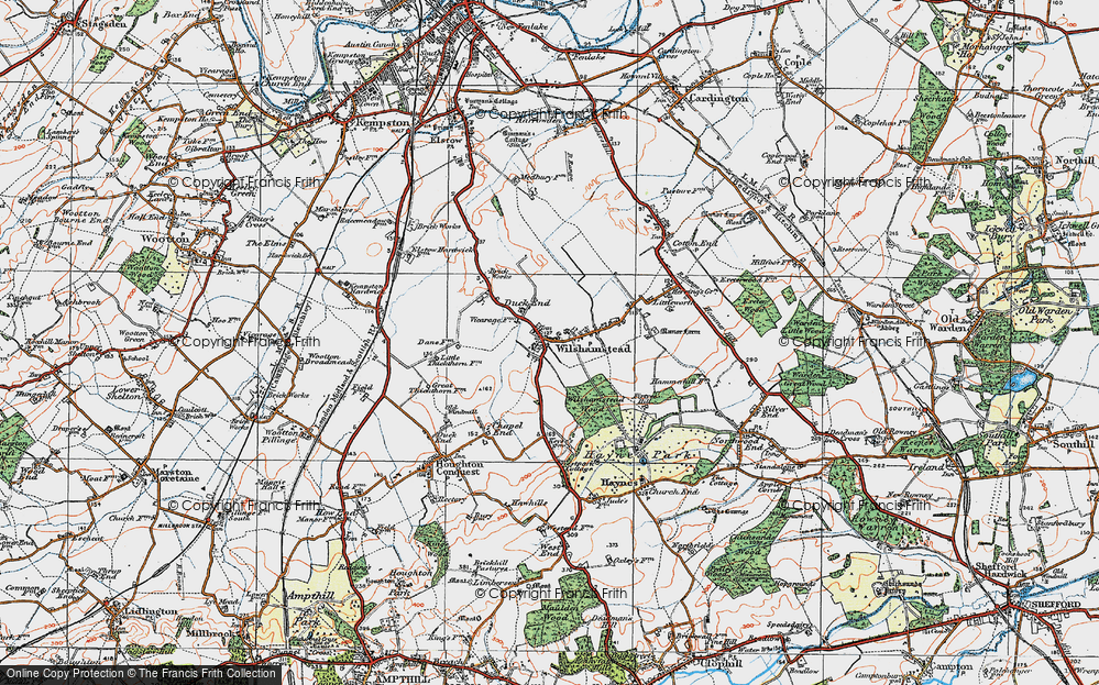 Old Map of Historic Map covering Wilstead Wood in 1919