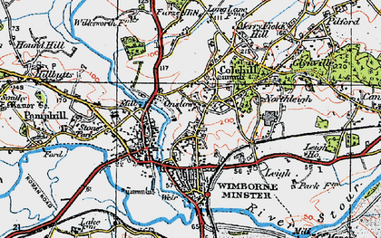Old map of Wimborne Minster in 1919