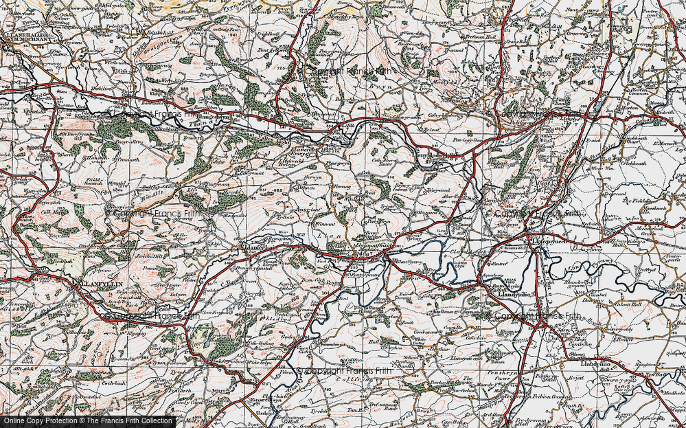 Old Map of Historic Map covering Winllan Hill in 1921
