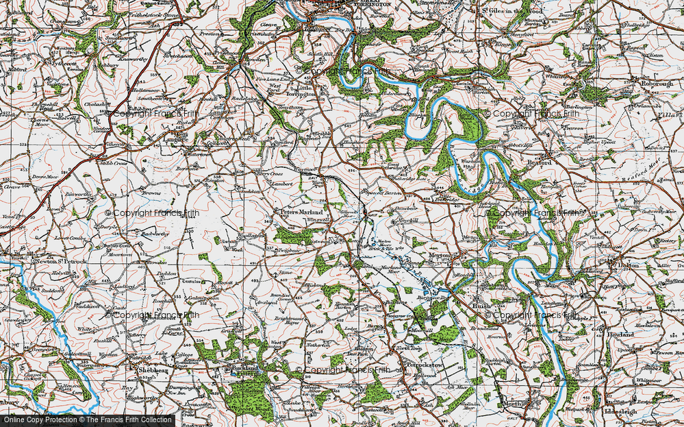 Old Map of Historic Map covering Winswell Moor in 1919