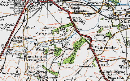 Old map of Winterborne Came in 1919