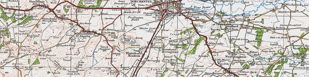 Old map of Winterbourne Faringdon Village in 1919
