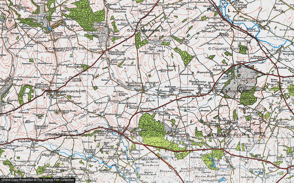 Old Map of Historic Map covering Bere Down in 1919