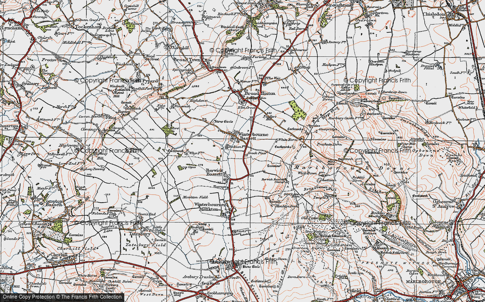 Old Map of Historic Map covering Berwick Bassett Clump in 1919
