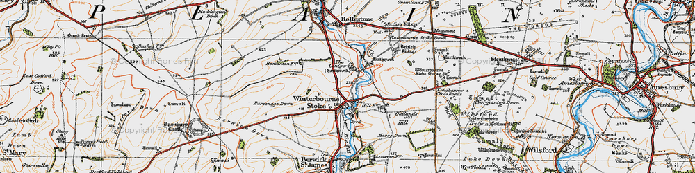 Old map of Winterbourne Stoke Group (Tumuli) in 1919
