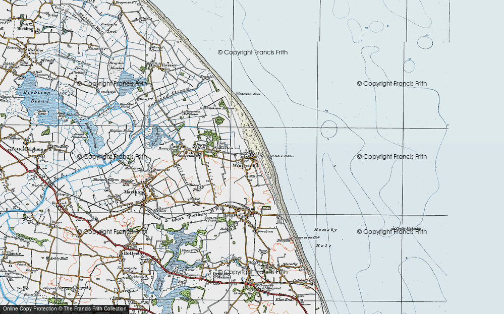 Old Map of Historic Map covering Winterton Dunes (Nature Reserve) in 1922
