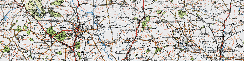 Old map of Winyates in 1919