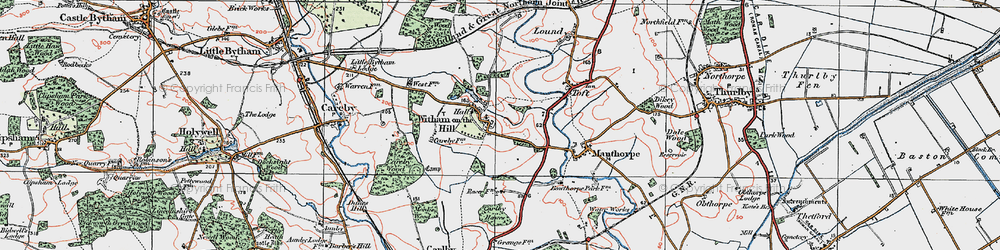 Old map of Witham on the Hill in 1922