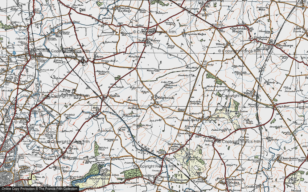 Old Map of Historic Map covering Withybrook Grange in 1920