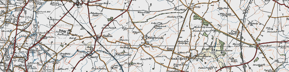 Old map of Withybrook in 1920