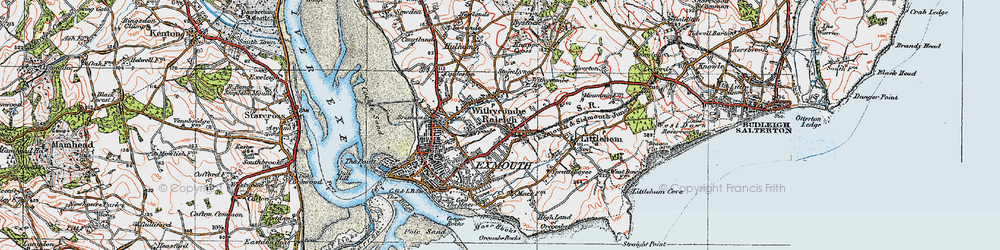 Old map of Withycombe Raleigh in 1919