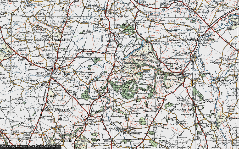 Old Map of Historic Map covering Weston Heath in 1921