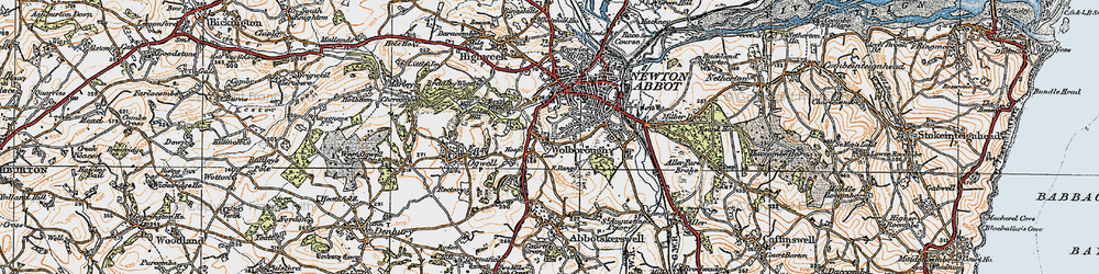 Old map of Wolborough in 1919