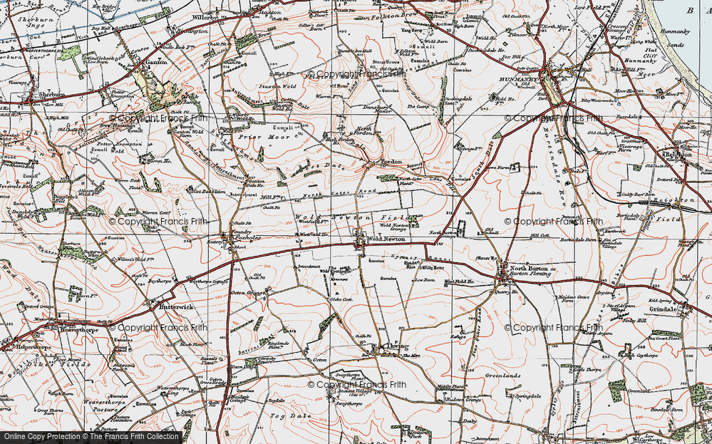 Old Map of Historic Map covering Wold Newton Grange in 1924
