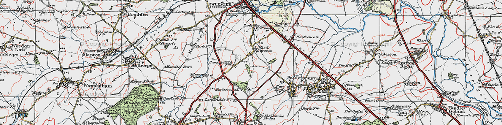 Old map of Wood Burcote in 1919