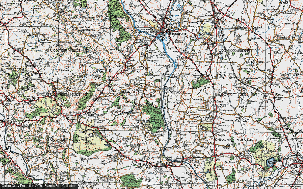 Old Map of Historic Map covering Woodhampton Ho in 1920