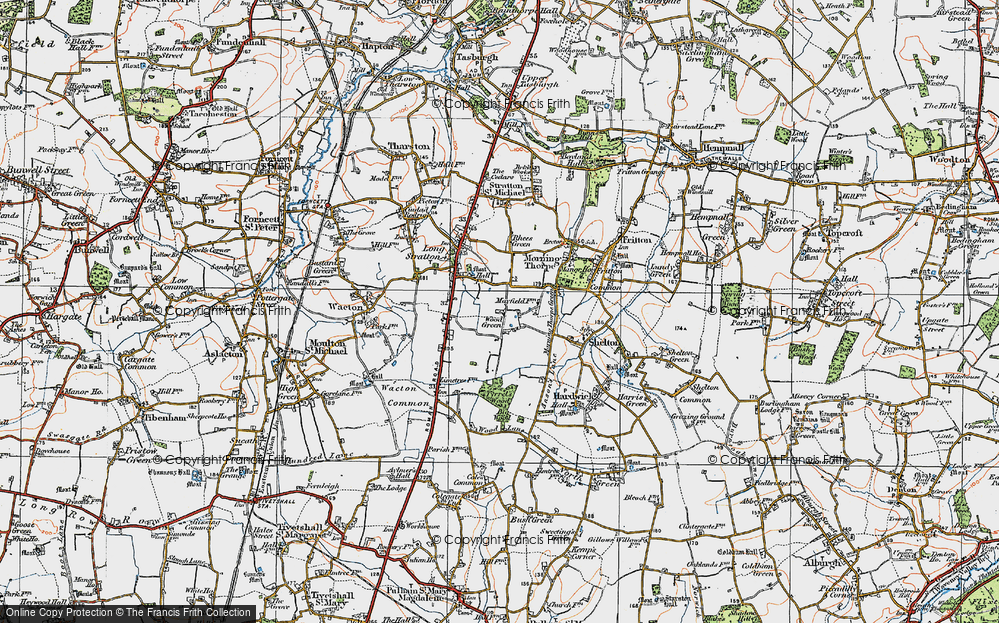 Old Map of Historic Map covering Morningthorpe Green in 1921