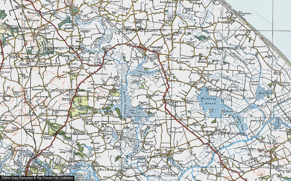 Old Map of Historic Map covering Barton Broad in 1922